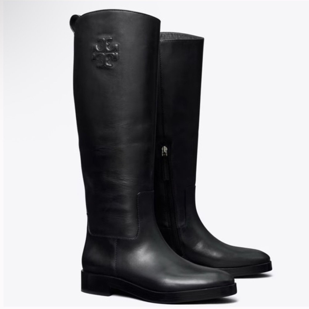 Tory Burch The Riding Boot Milano Mezza Calf Black Leather Size 6.5